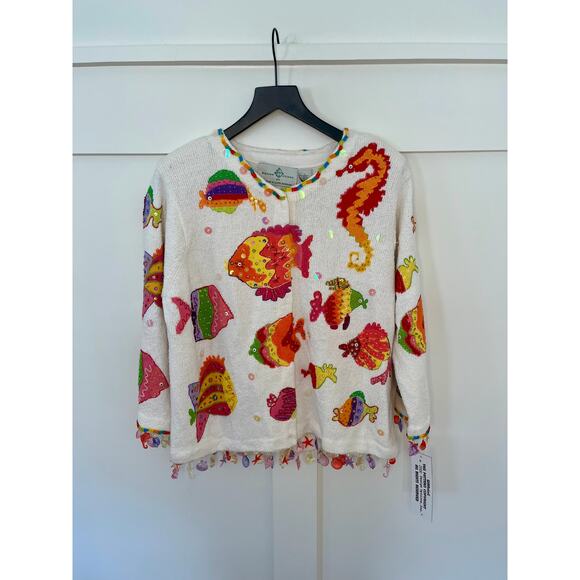 Design Options by Philip & Jane Gordon Fish Cardigan Size Large - Picture 1 of 3
